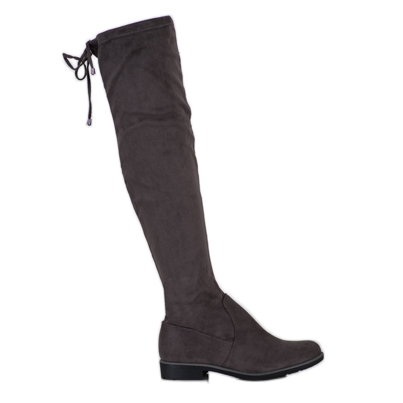 J. Star Botas de camurça até a coxa com amarração cinza