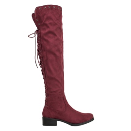 SHELOVET Botas de camurça com amarração vermelho