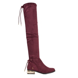 Cm Paris Botas de cano alto com salto decorativo vermelho