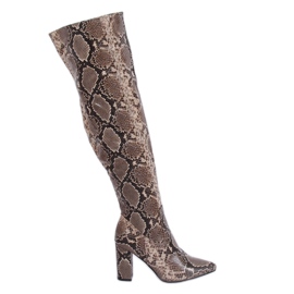 Botas acima do joelho DA28 Khaki Snake castanho multicolorido