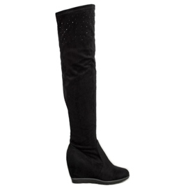 SHELOVET Botas de cunha com cristais preto