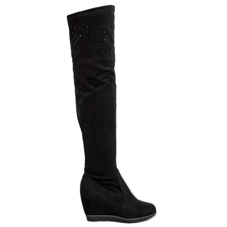 SHELOVET Botas de cunha com cristais preto