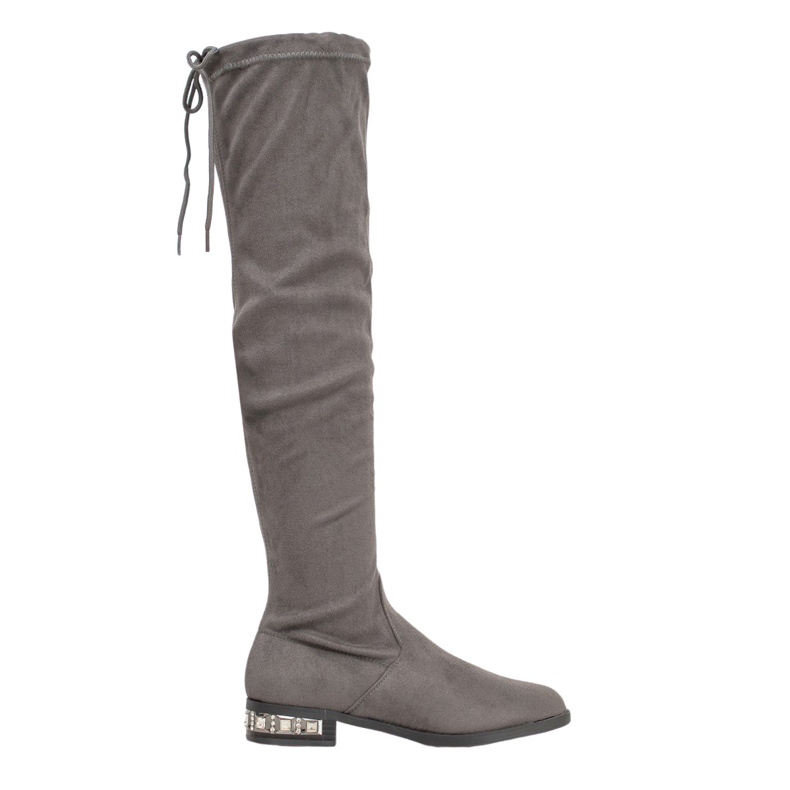 Bestelle Botas de cano alto com salto decorativo cinza