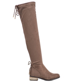 Cm Paris Botas de cano alto com salto decorativo marrom