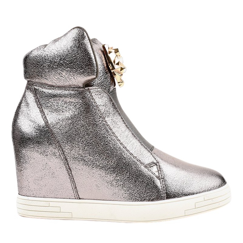 Tênis prateado no jaguar KLS-105-4 salto em cunha cinza