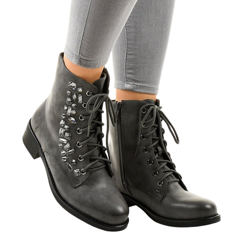 Botins achatados cinzentos com pedras 0-268 cinza Botins achatados cinzentos com pedras 0-268 cinza