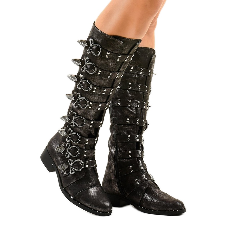 Botas pretas ricamente decoradas NC271 preto