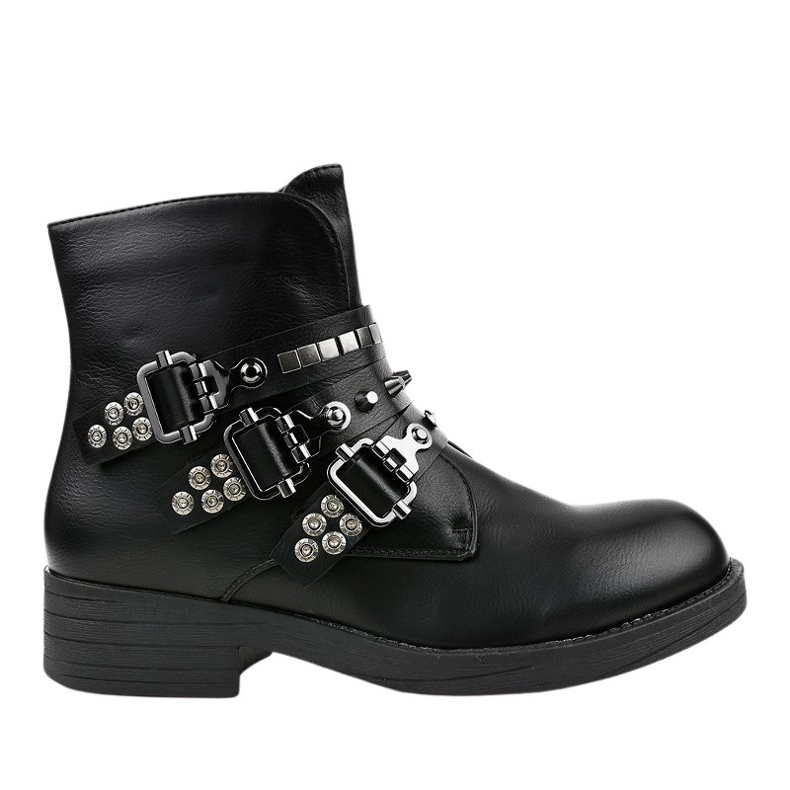 Botas rasas pretas com fivelas Y225 preto Botas rasas pretas com fivelas Y225 preto
