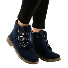Botas rasas de camurça azul marinho com fivelas TL95-2 Botas rasas de camurça azul marinho com fivelas TL95-2