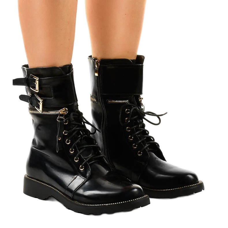 Botas militares pretas com zíper ZH35 preto Botas militares pretas com zíper ZH35 preto