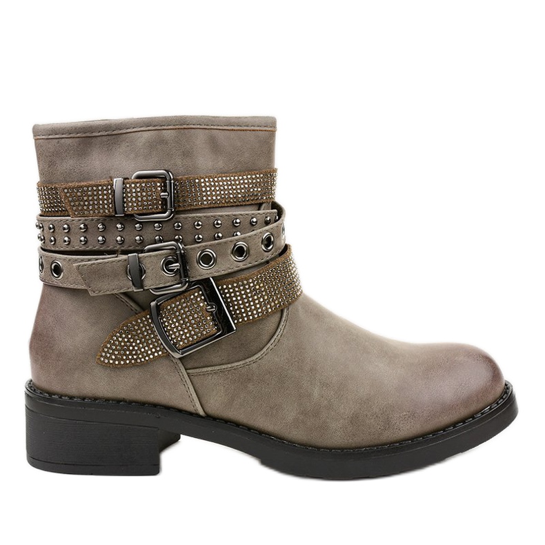 Botas cáqui de salto baixo com fivela 7365-PA verde Botas cáqui de salto baixo com fivela 7365-PA verde