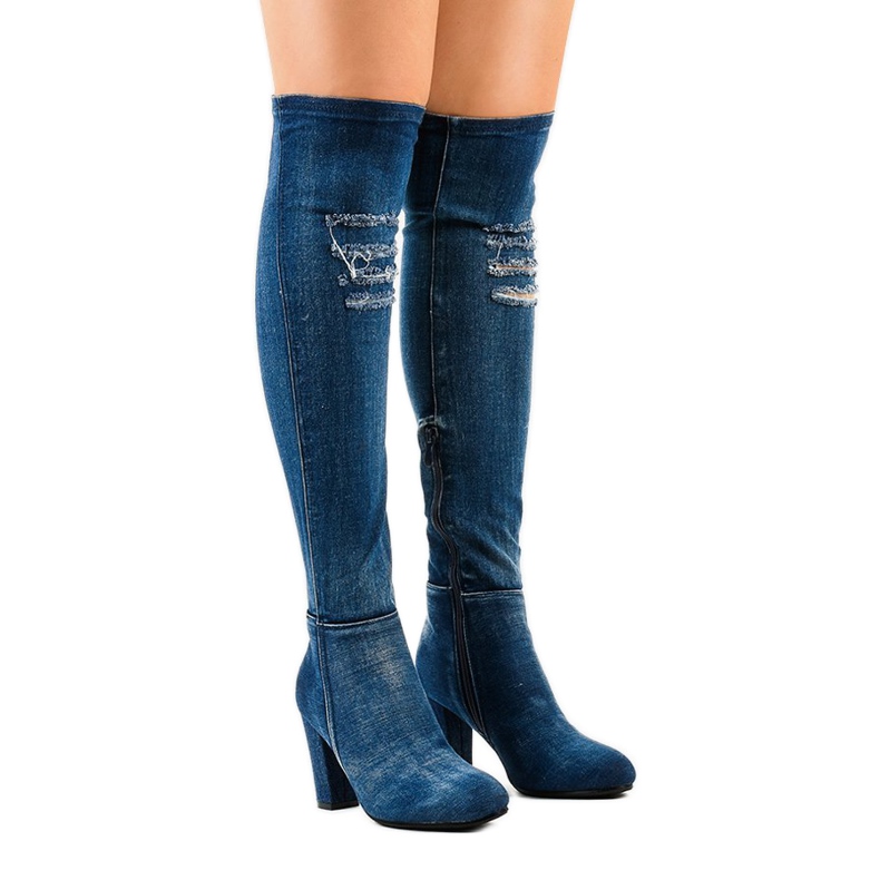 Botas jeans desgastadas HX15135-96 azul marinho