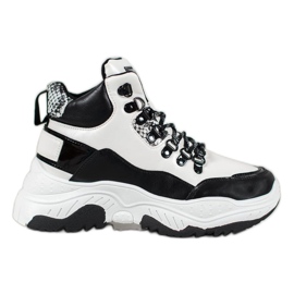 Bella Paris Tênis da moda com cordões branco preto Bella Paris Tênis da moda com cordões branco preto