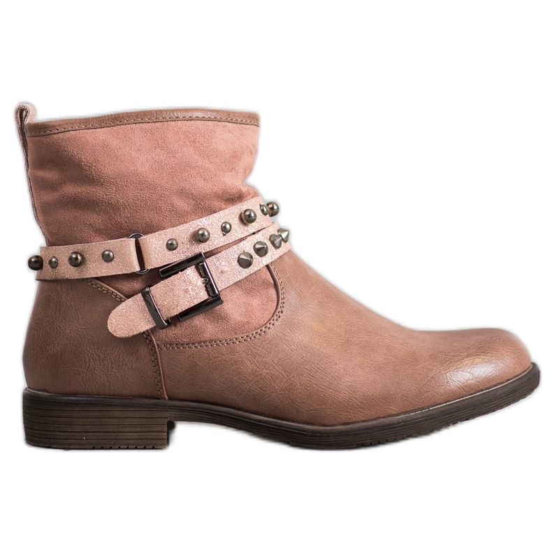 SHELOVET Botinhas rosa com strass