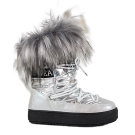 Bella Paris Botas de neve quentes com pele cinza