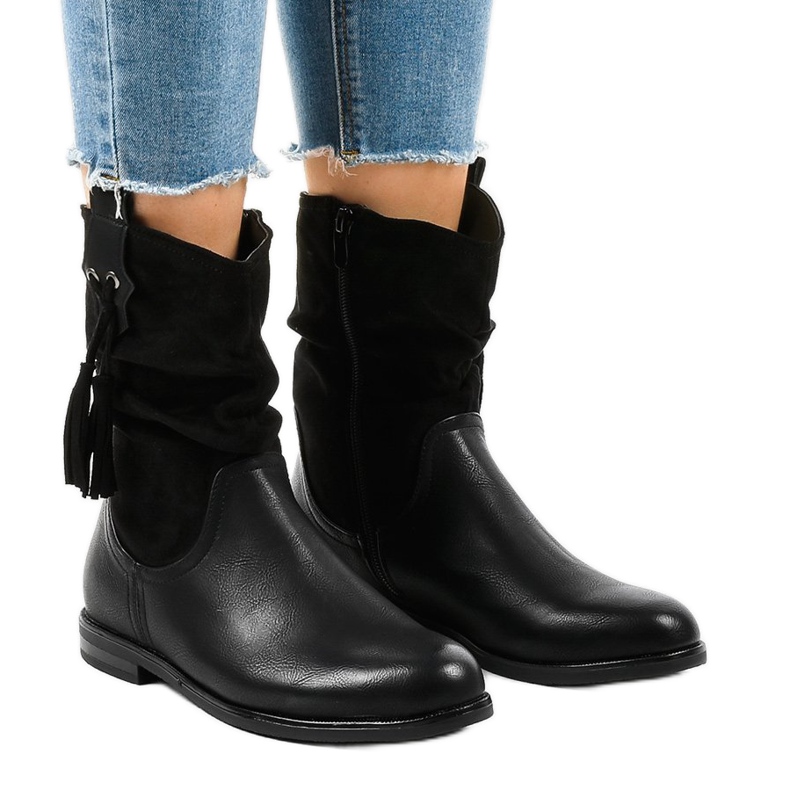 Botas femininas pretas planas com isolamento 2956 preto