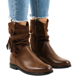 Botas femininas com isolamento achatado marrom 2956
