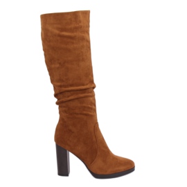 Botas clássicas de salto alto camelo QQ-08 Camel marrom