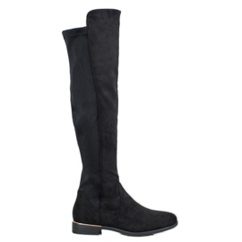 Super Me Botas de camurça na coxa preto