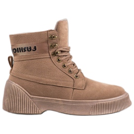 Yes Mile Botas de tornozelo amarradas da moda marrom