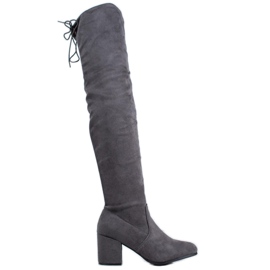 SHELOVET Botas confortáveis ​​de salto alto cinza