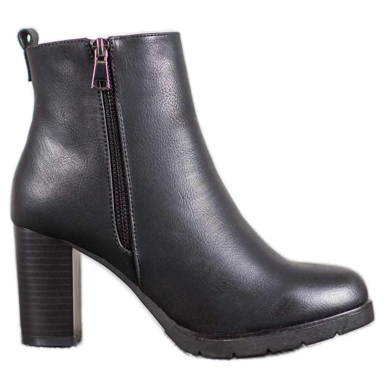 J. Star Botas femininas de couro ecológico preto