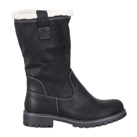 SDS Botas quentes com couro ecológico preto