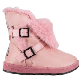 Bona Mukluki de camurça com listras rosa