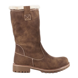 SDS Botas quentes com couro ecológico castanho