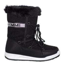 Small Swan Botas de neve com cordões da moda preto