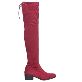Small Swan Botas marrons acima do joelho vermelho