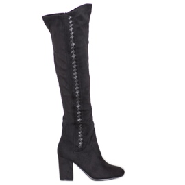 SDS Botas de camurça de salto alto preto