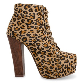 Botas Sólidas no Salto E347 Bege marrom preto multicolorido