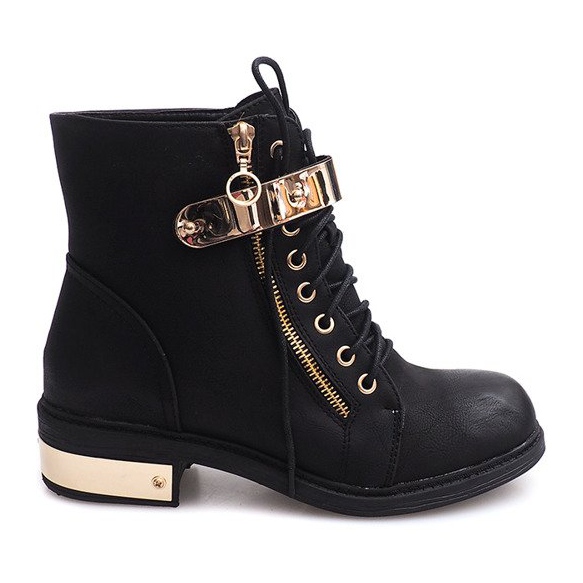 Botins com atacadores e fivela F03 Preto