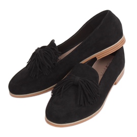 Mocassins femininos negros com franjas T357P Preto