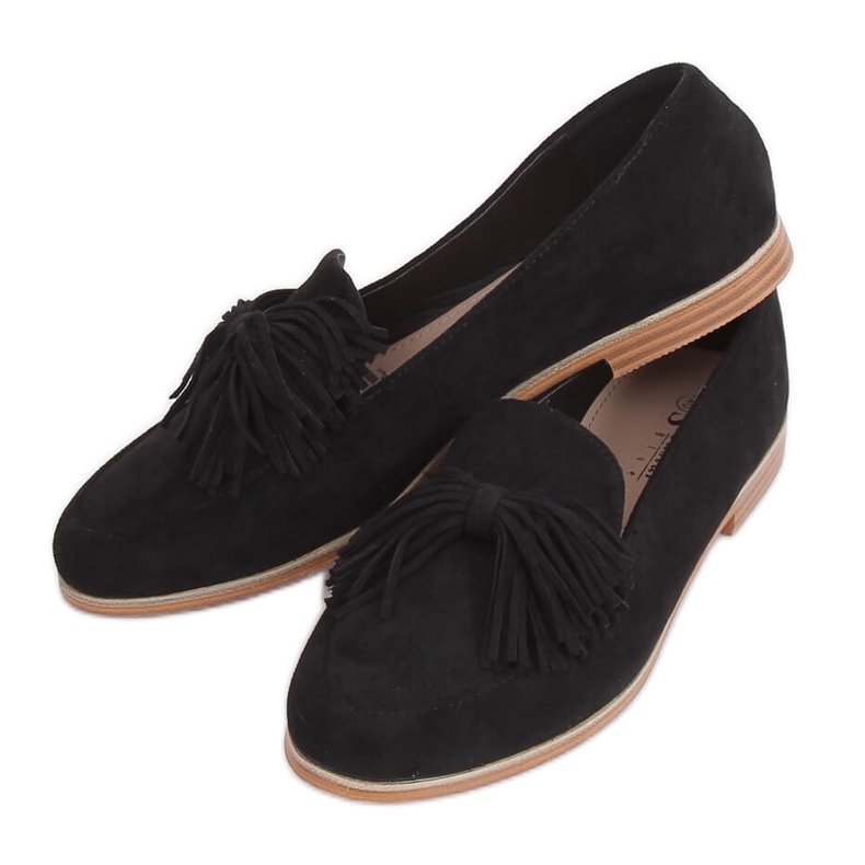 Mocassins femininos negros com franjas T357P Preto
