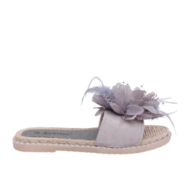 Chinelos cinza feminino com penas CK131P cinza roxo