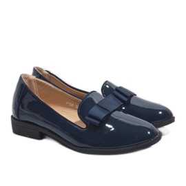 Mocassim feminino azul marinho com laço F158 Mocassim feminino azul marinho com laço F158