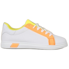 Ideal Shoes Tênis elegantes com couro ecológico branco laranja Ideal Shoes Tênis elegantes com couro ecológico branco laranja