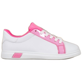 Ideal Shoes Tênis elegantes com couro ecológico branco rosa