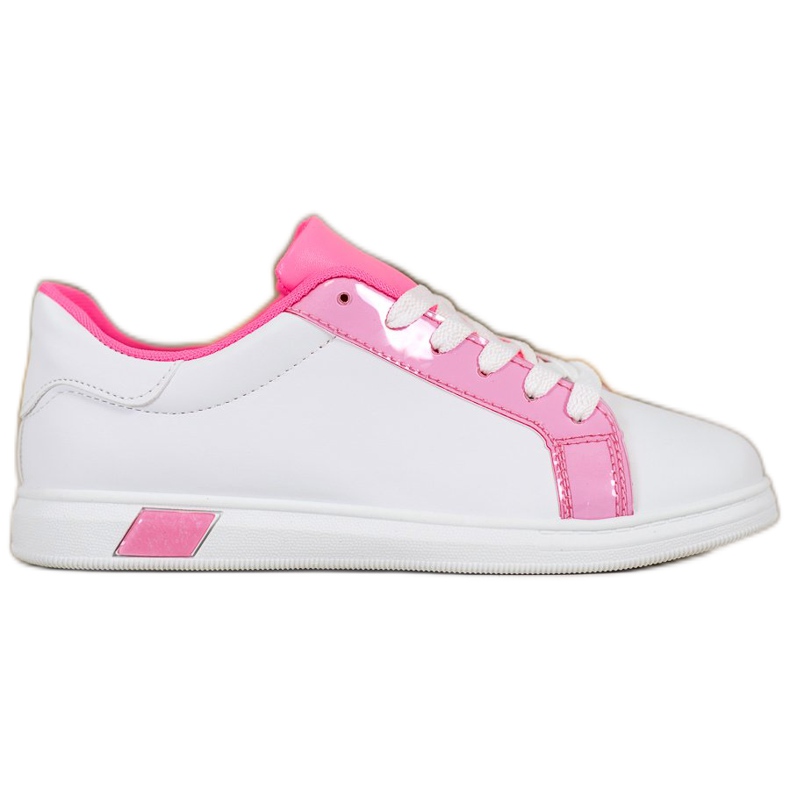 Ideal Shoes Tênis elegantes com couro ecológico branco rosa