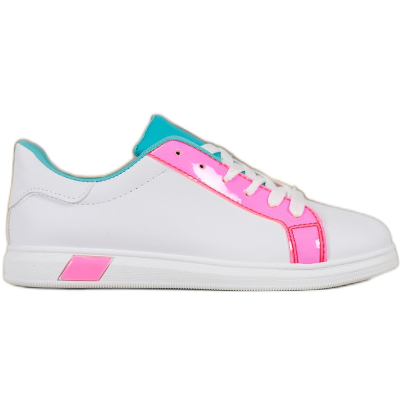 Ideal Shoes Tênis elegantes com couro ecológico branco azul rosa multicolorido