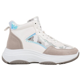 Ideal Shoes Botas altas na plataforma branco marrom multicolorido