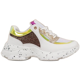 SHELOVET Tênis com lantejoulas na plataforma branco amarelo SHELOVET Tênis com lantejoulas na plataforma branco amarelo