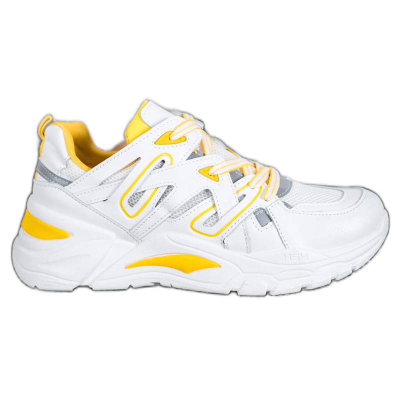 Small Swan Tênis confortáveis ​​de couro ecológico branco amarelo