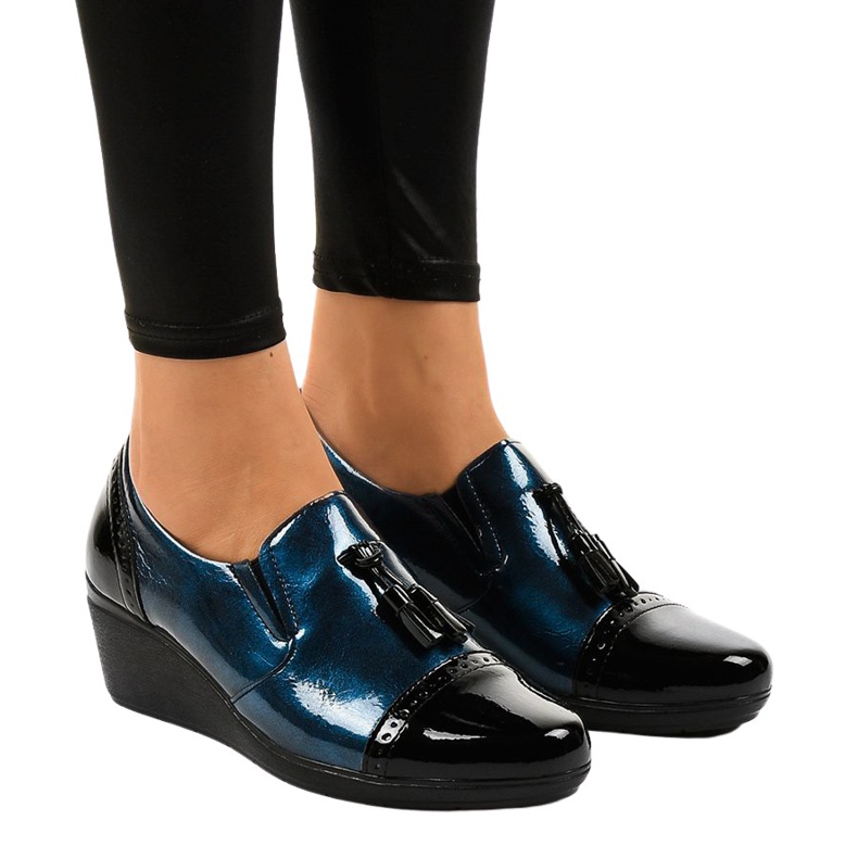 Sapatos pretos de cunha 7-9022 azul marinho