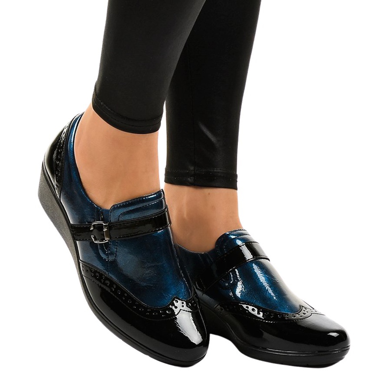 Sapatos pretos de cunha 7-9021 azul marinho