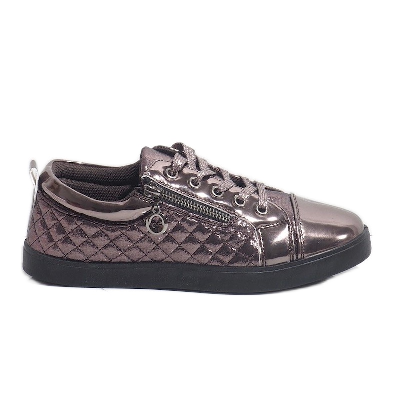 Tênis feminino prata escuro da moda R19-10 cinza