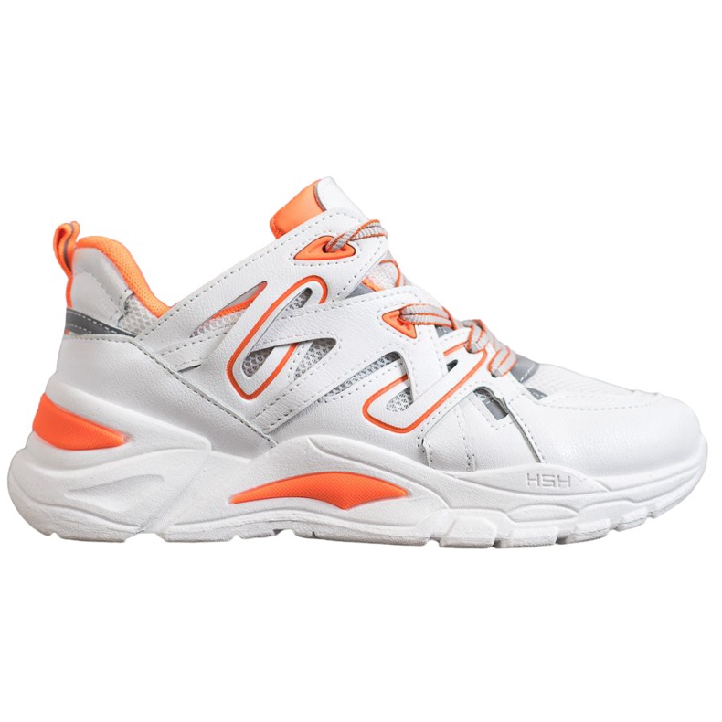 Small Swan Tênis confortáveis ​​de couro ecológico branco laranja