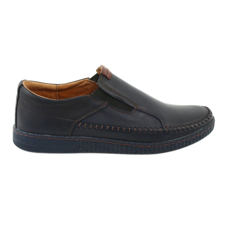 Riko Mocassins de couro masculinos 913 azul marinho